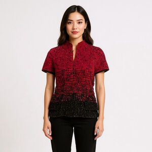 St. John Couture Red Black Ombre Short Sleeve Top - Size 6